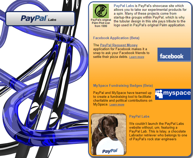 Screenshot of PayPal Labs