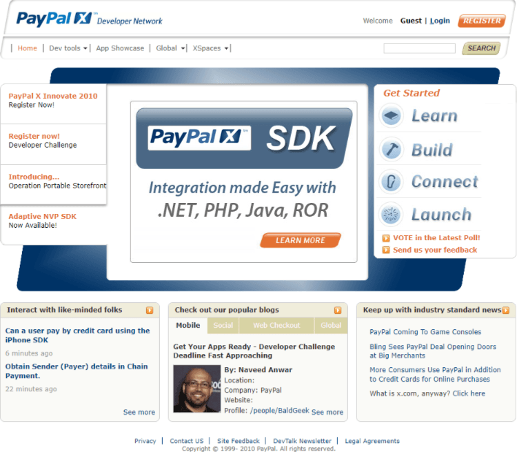 Screenshot of PayPal-X Developer Network