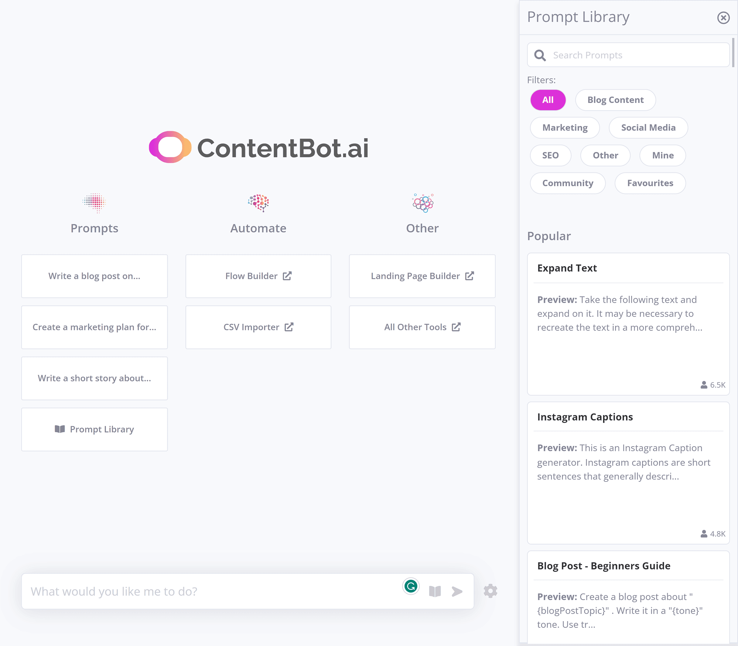 ContentBot – Prompt library