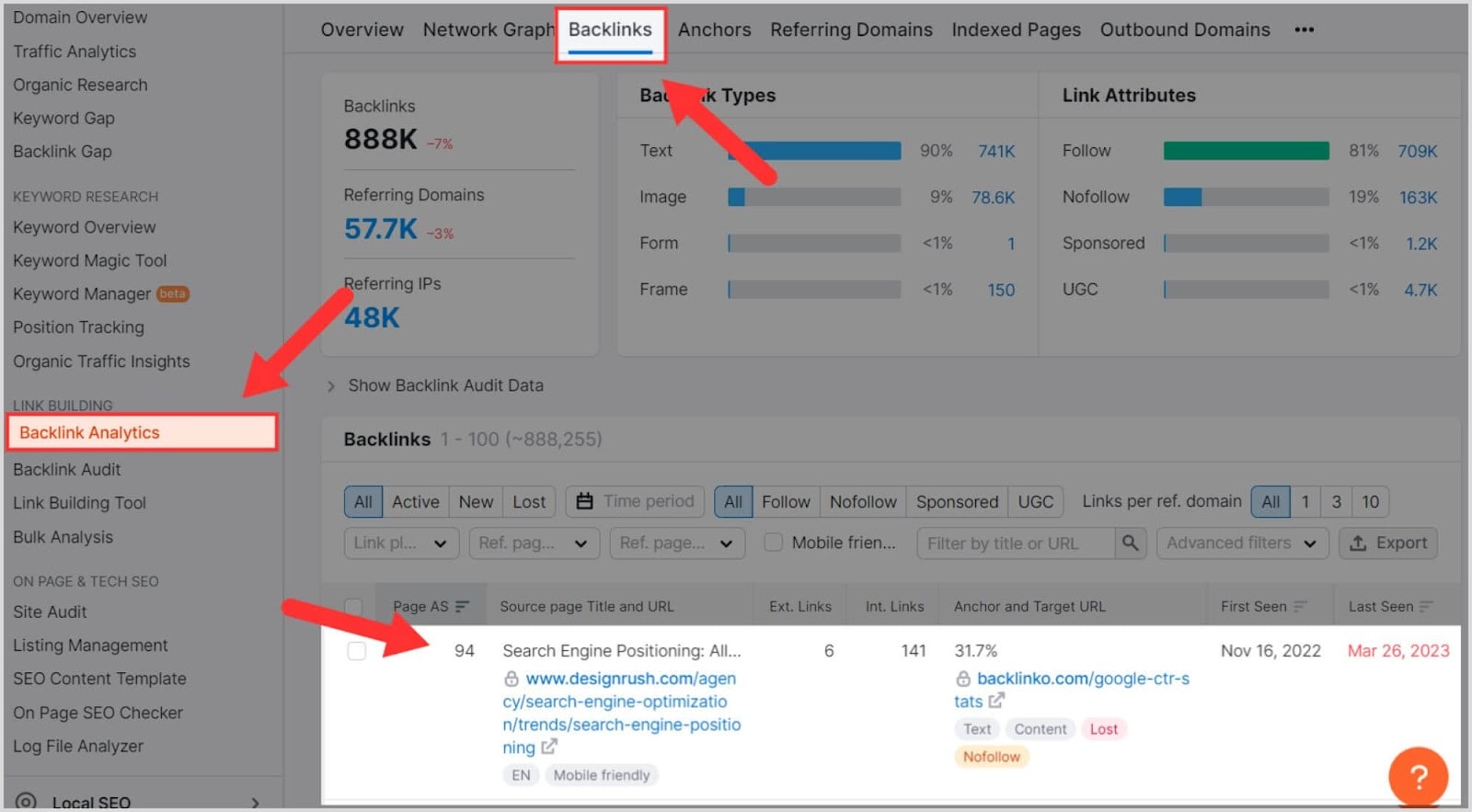 Find the backlink quality from the Analytics tool
