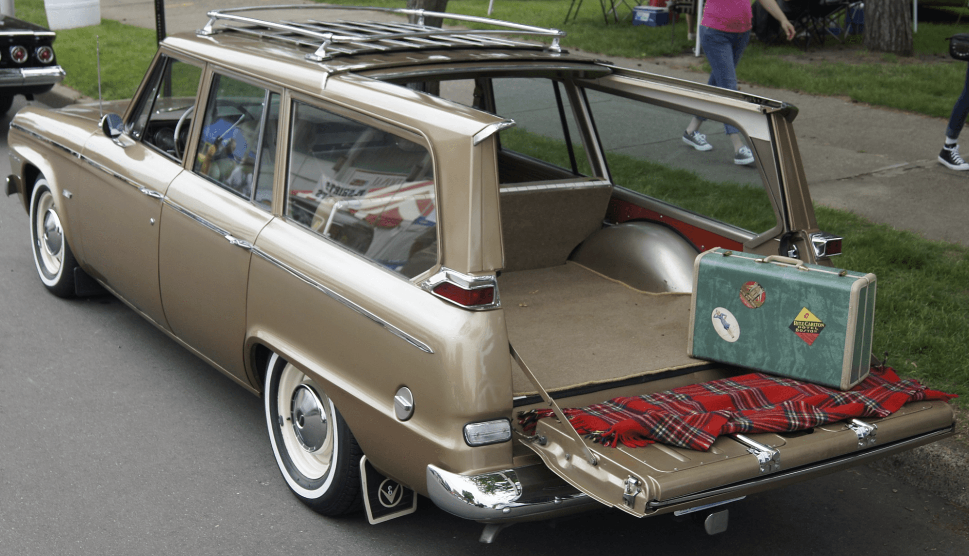 photo of vintage station wagon being packed for a vacation