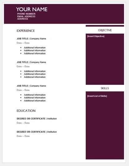 resume templates for word:  Maroon Sidebar Resume