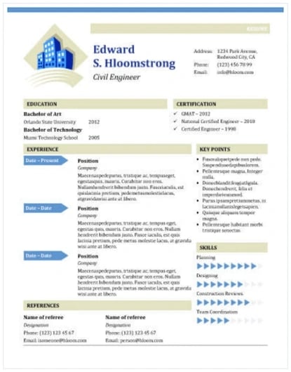 resume templates for word: Civil engineer's resume template