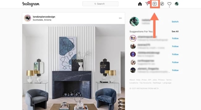 how to post on instagram on desktop: click the plus button