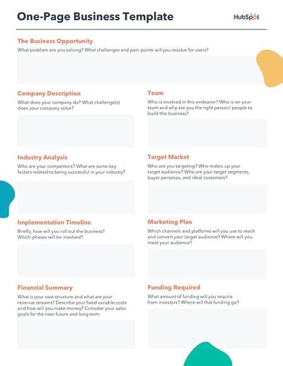 Sample business plan: HubSpot business plan template